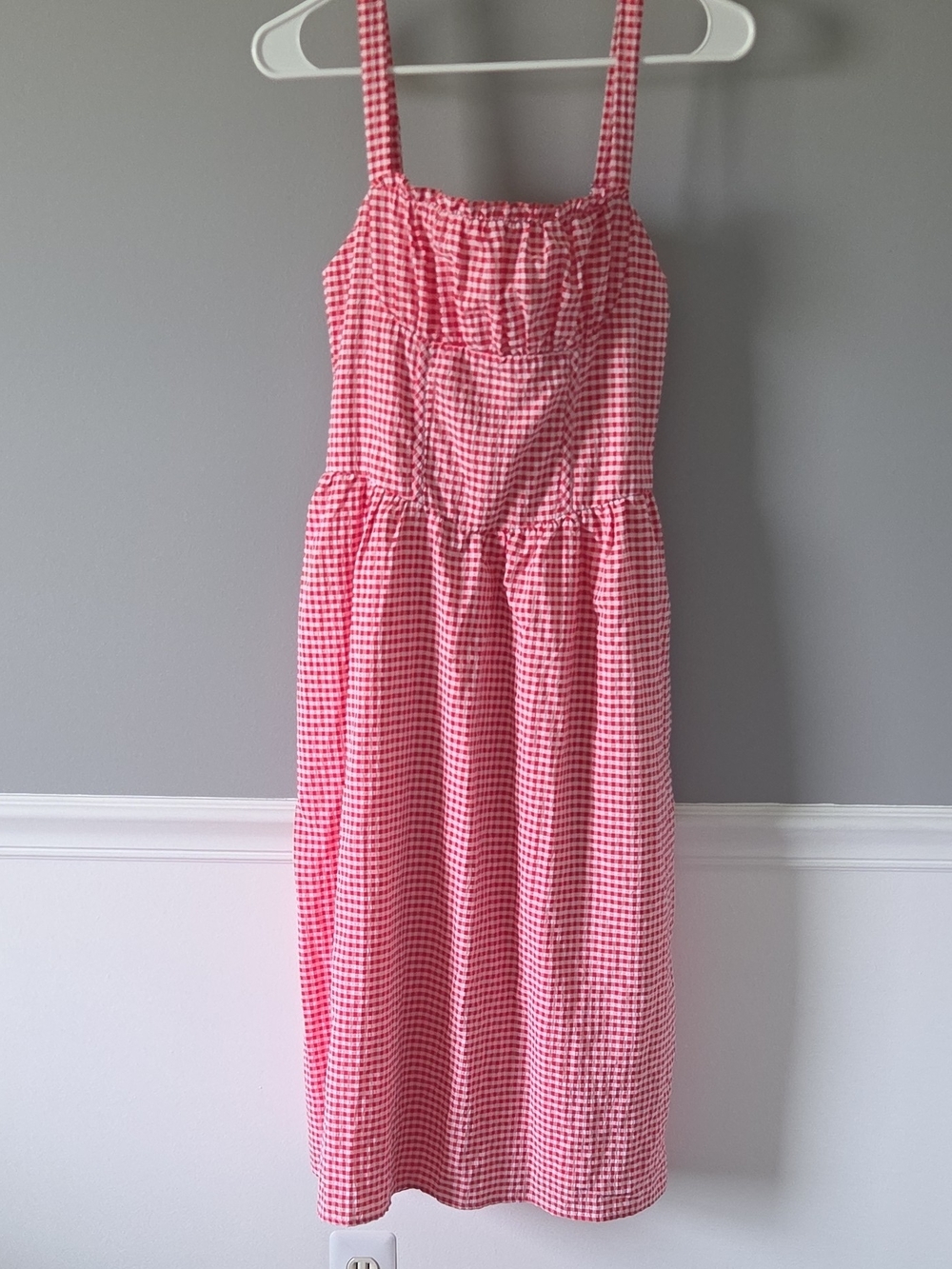 wild fable Red White Gingham Smocked Sleeveless Midi Dress XS Sundress
